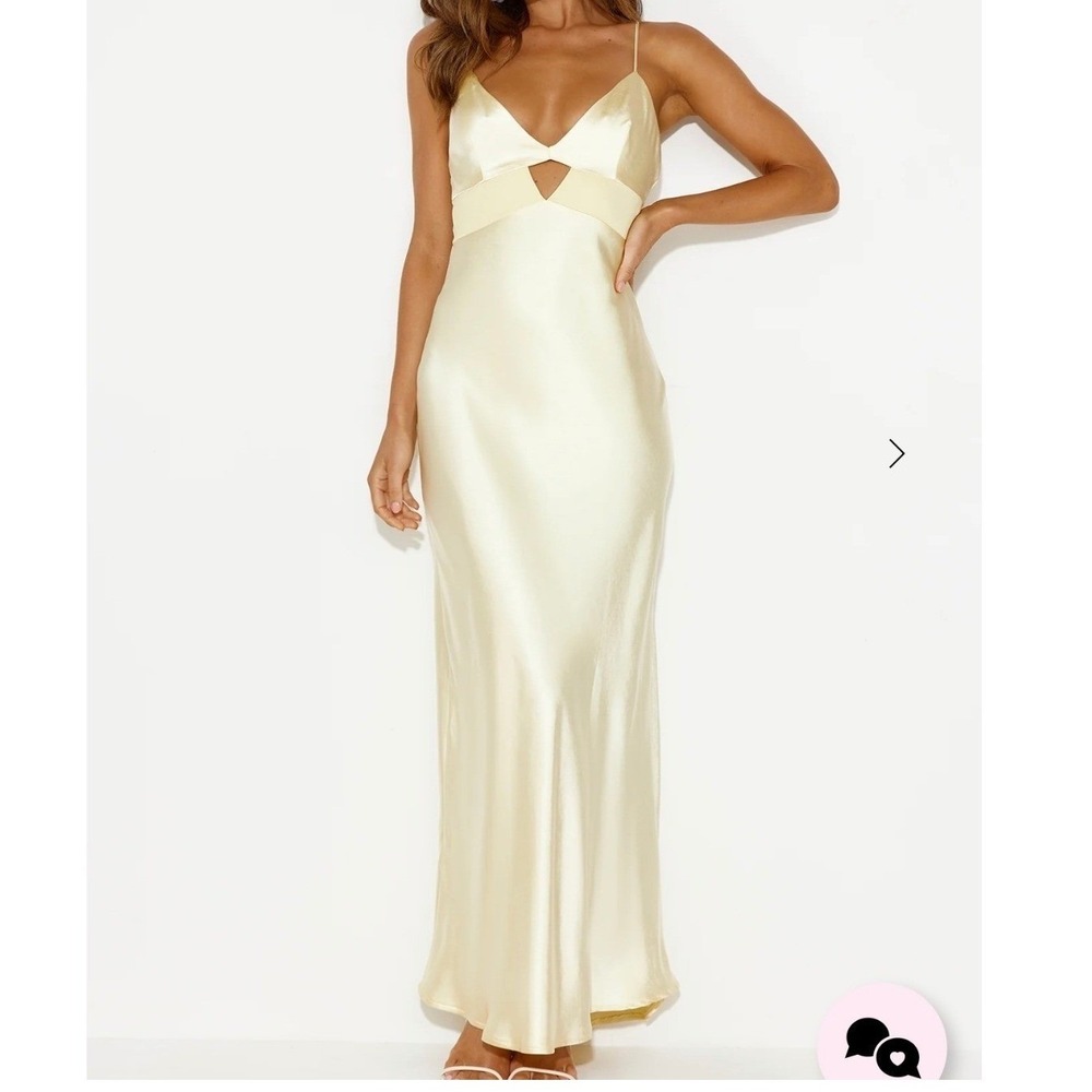 One and Only Collective‎ Maxi Dress Womens L Yellow Satin Cutout RN 149312